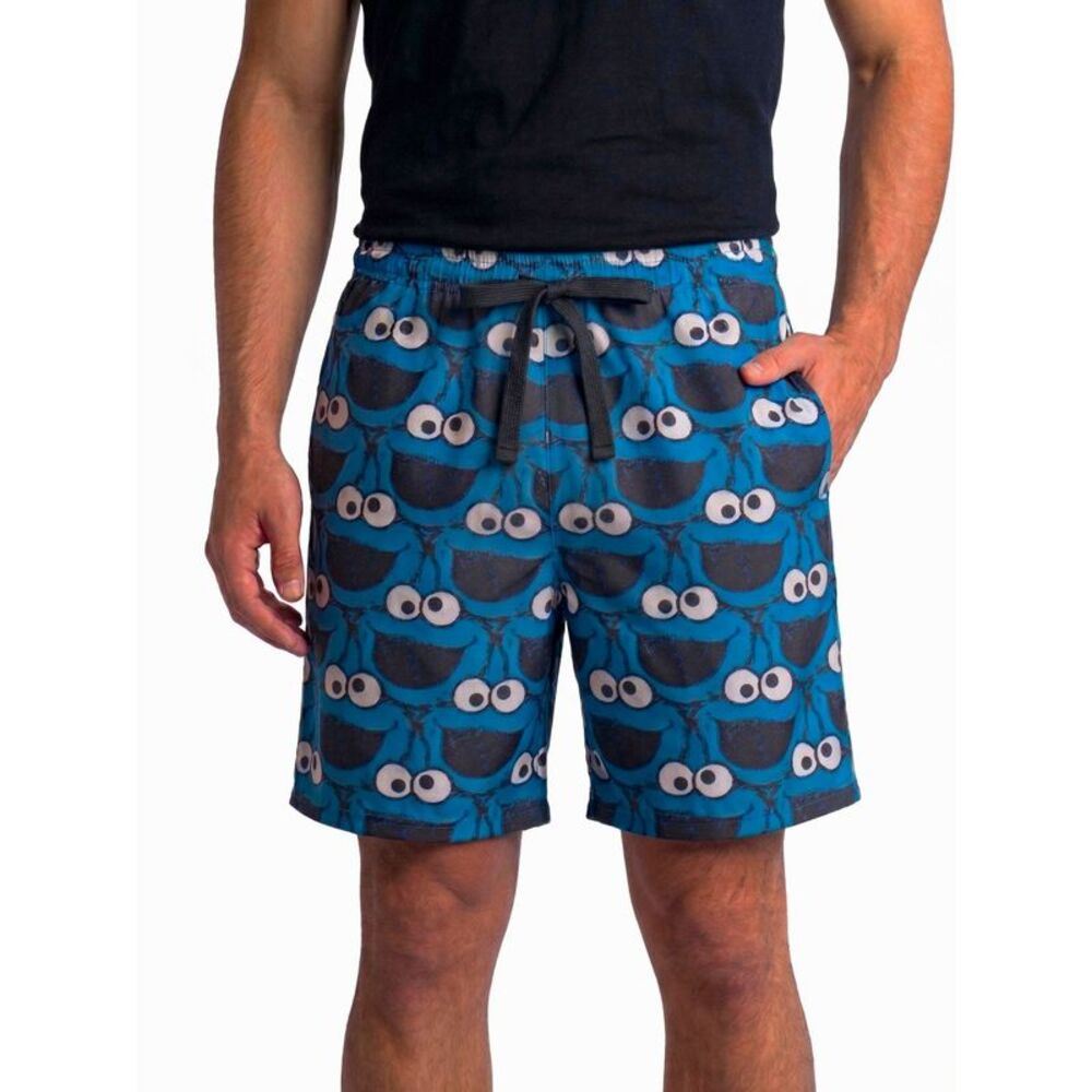 New Men’s Sesame Street Cookie Monster Pajama Shorts Sleep Shorts Lounge Blue